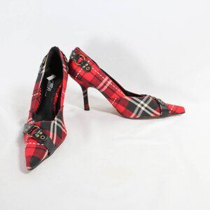 Vintage Y2K Pointed Toe High Heels Red Tartan Plaid Size 7 1/2 Punk & Emo Goth